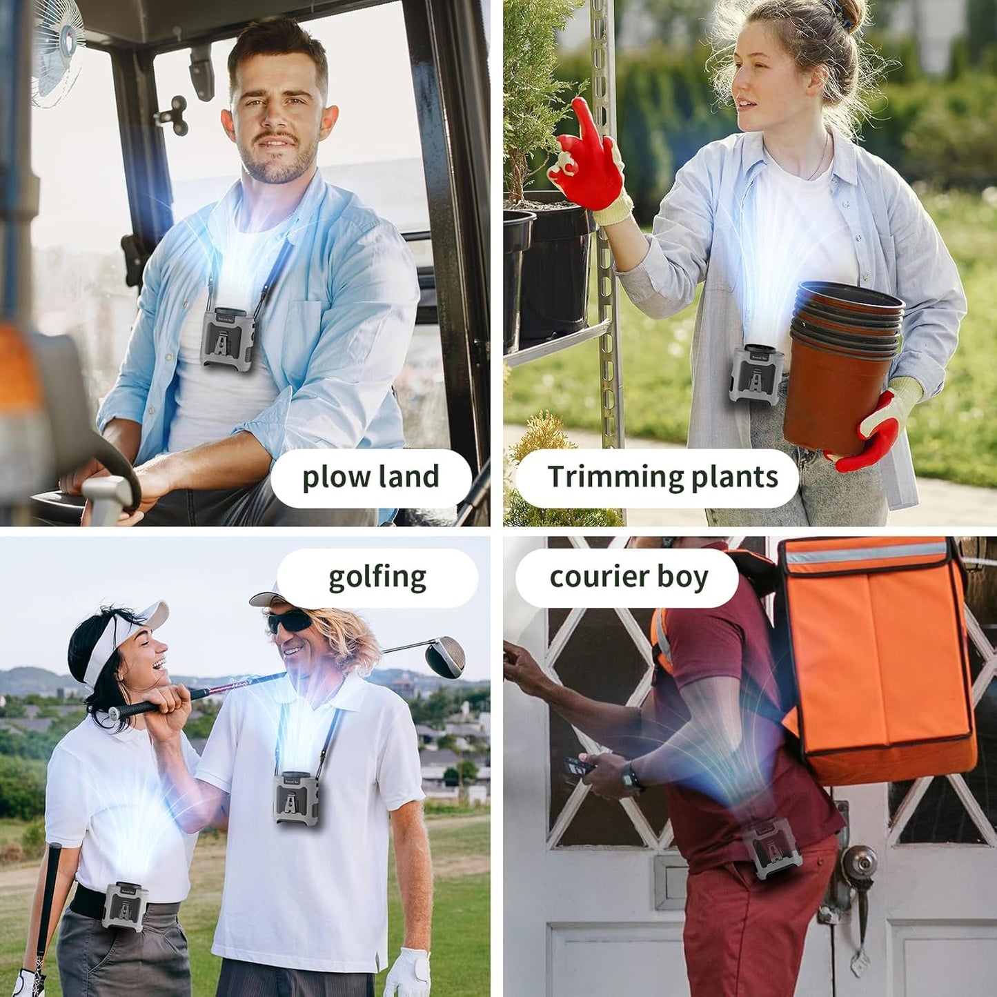 Socool 10000Mah Portable Waist Fan Clip on Wearable Belt Personal Fan Rechargeable Battery Operated with 5 Speeds & Flashlight Neck Hands-Free 40H Cooling for Outdoor Camping Travel (Gray)