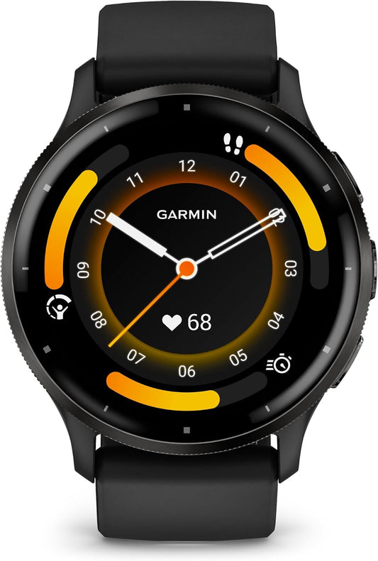 Garmin Venu 3 Slate Stainless Steel Bezel 1.4-Inch AMOLED Touchscreen Display Smart Watch with 45Mm Black Case and Silicone Band | 1.4 Amoled, 45Mm Case, 5 Atm Water Resistance, up to 14 Days Battery