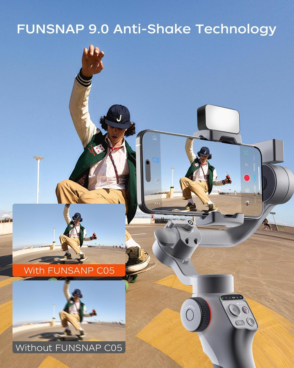 Capture5 Gimbal Stabilizer for Smartphone, Magnetic AI Tracker Fill Light Remote Control 500G Payload, 3-Axis Phone Gimbal for Android & Iphone 16 15 Pro Max for Video Recording（Gray）