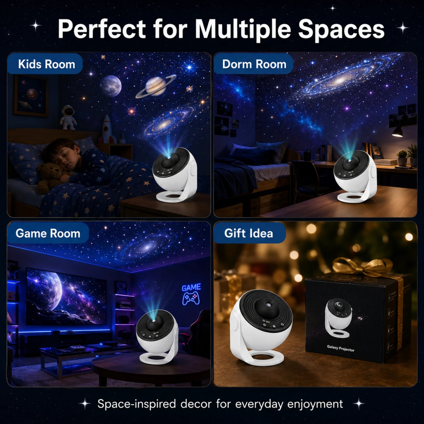 13 in 1 Planetarium Projector for Bedroom, Star Galaxy Projector Night Light with Timer, USB Powered Space Lamp for Room Decor, White