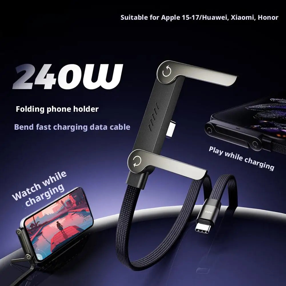240W Super Fast Charging,Invisible Holder Charger Cable with Stand,Built-In Phone,Type C Braided Design for Gaming Office Travel