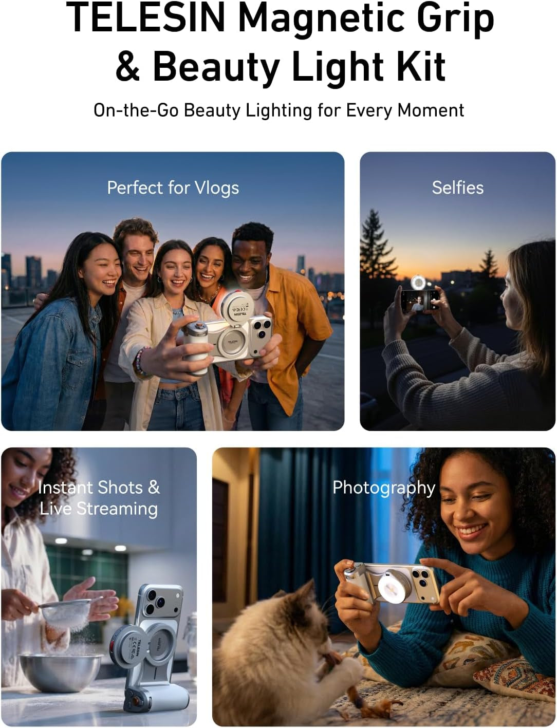 Pro Shot Imaging Grip + Beauty Selfie Flash Light Bundle Kit | DSLR Style Feel, Ergonomic Grip, Strong Magnetic Hold | Magsafe Creator Kit for Iphone & Android | for Selfie, Youtube, Zoom Call