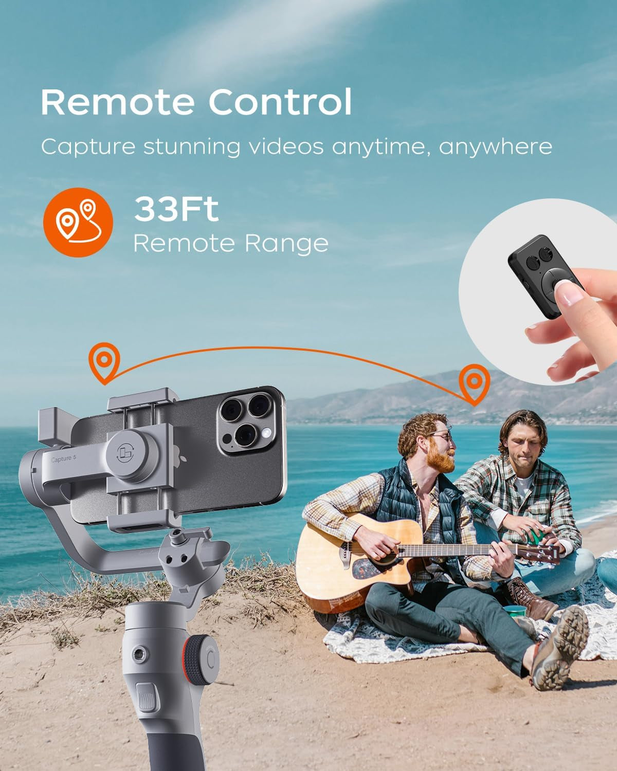 Capture5 Gimbal Stabilizer for Smartphone, Magnetic AI Tracker Fill Light Remote Control 500G Payload, 3-Axis Phone Gimbal for Android & Iphone 16 15 Pro Max for Video Recording（Gray）