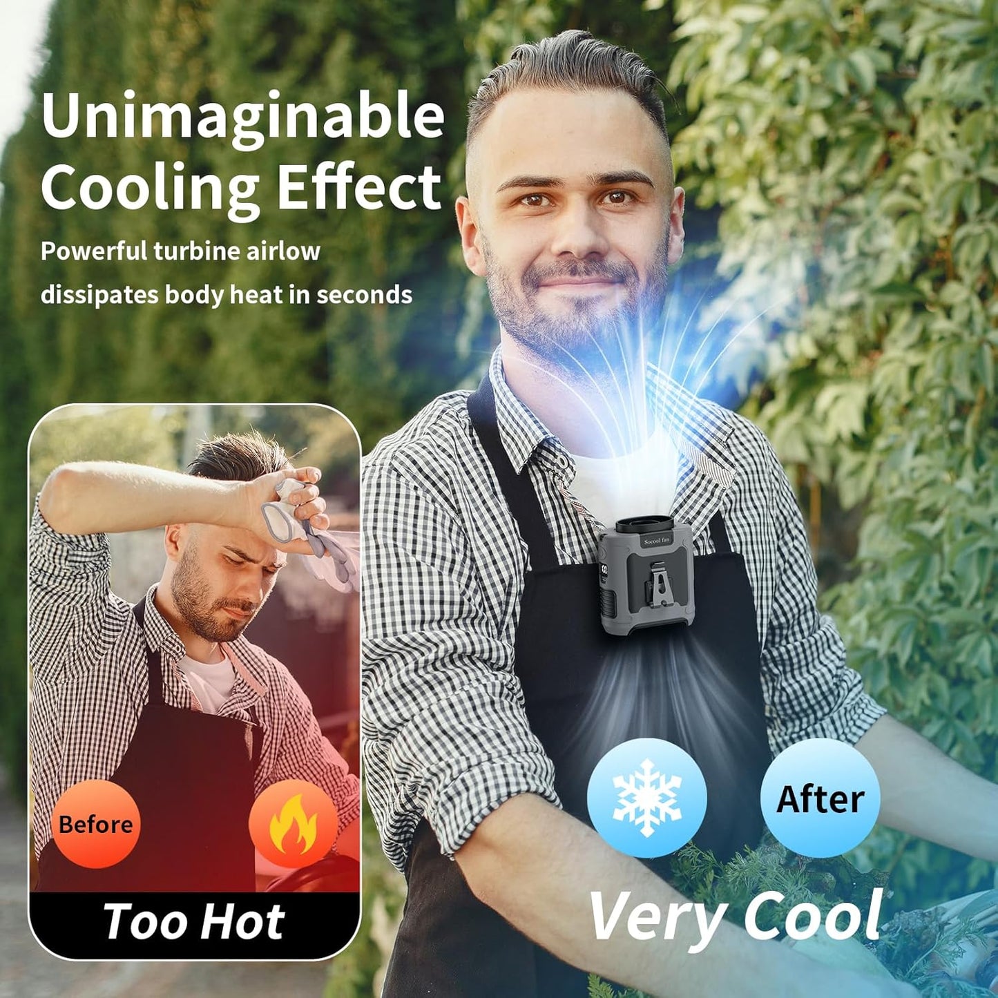 Socool 10000Mah Portable Waist Fan Clip on Wearable Belt Personal Fan Rechargeable Battery Operated with 5 Speeds & Flashlight Neck Hands-Free 40H Cooling for Outdoor Camping Travel (Gray）