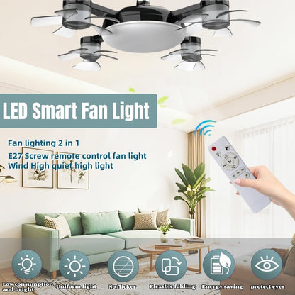 Screw in Ceiling Fan with Light Socket Remote Control, 2-In-1 Foldable Light Socket Fan with LED , 3-Speed Wind, Adjustable Brightness, Easy Installation for Bedroom Kitchen Garage (Black, 4Head)