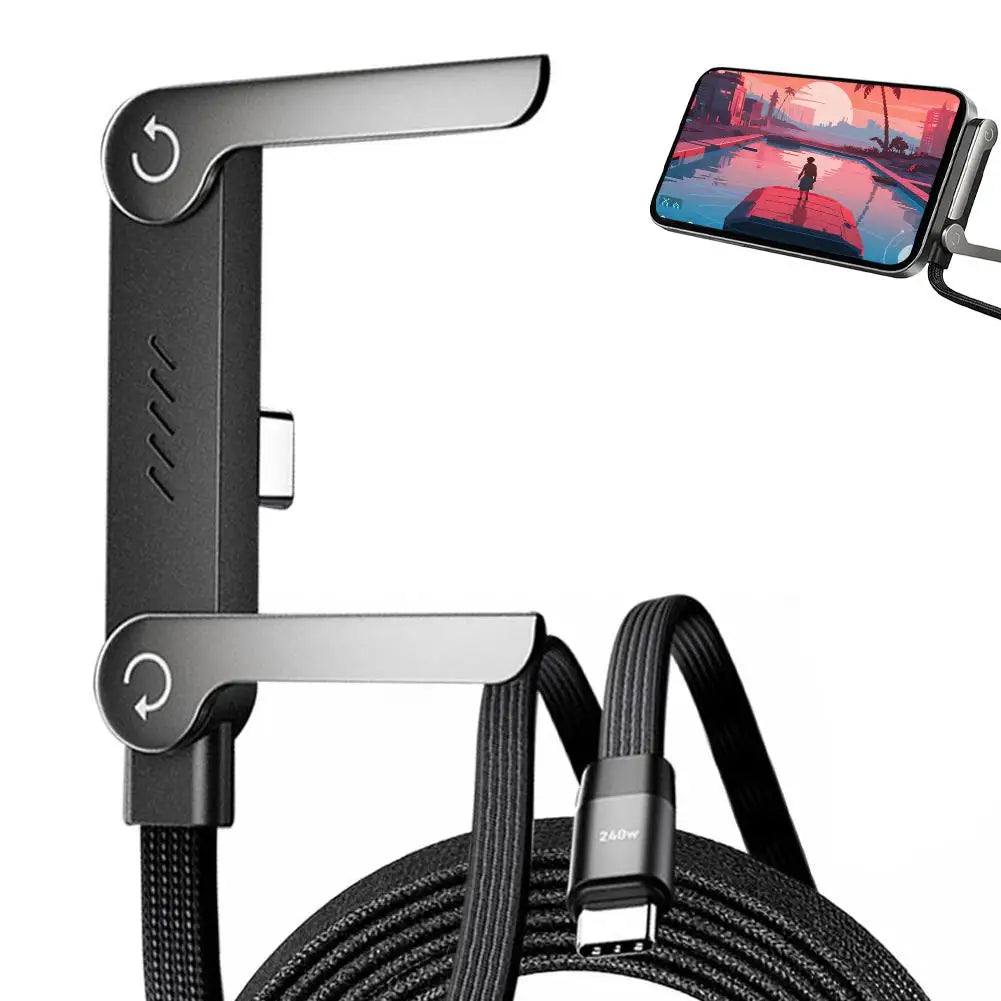 240W Super Fast Charging,Invisible Holder Charger Cable with Stand,Built-In Phone,Type C Braided Design for Gaming Office Travel