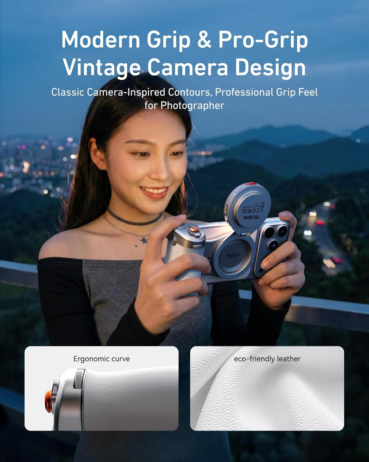 Pro Shot Imaging Grip + Beauty Selfie Flash Light Bundle Kit | DSLR Style Feel, Ergonomic Grip, Strong Magnetic Hold | Magsafe Creator Kit for Iphone & Android | for Selfie, Youtube, Zoom Call