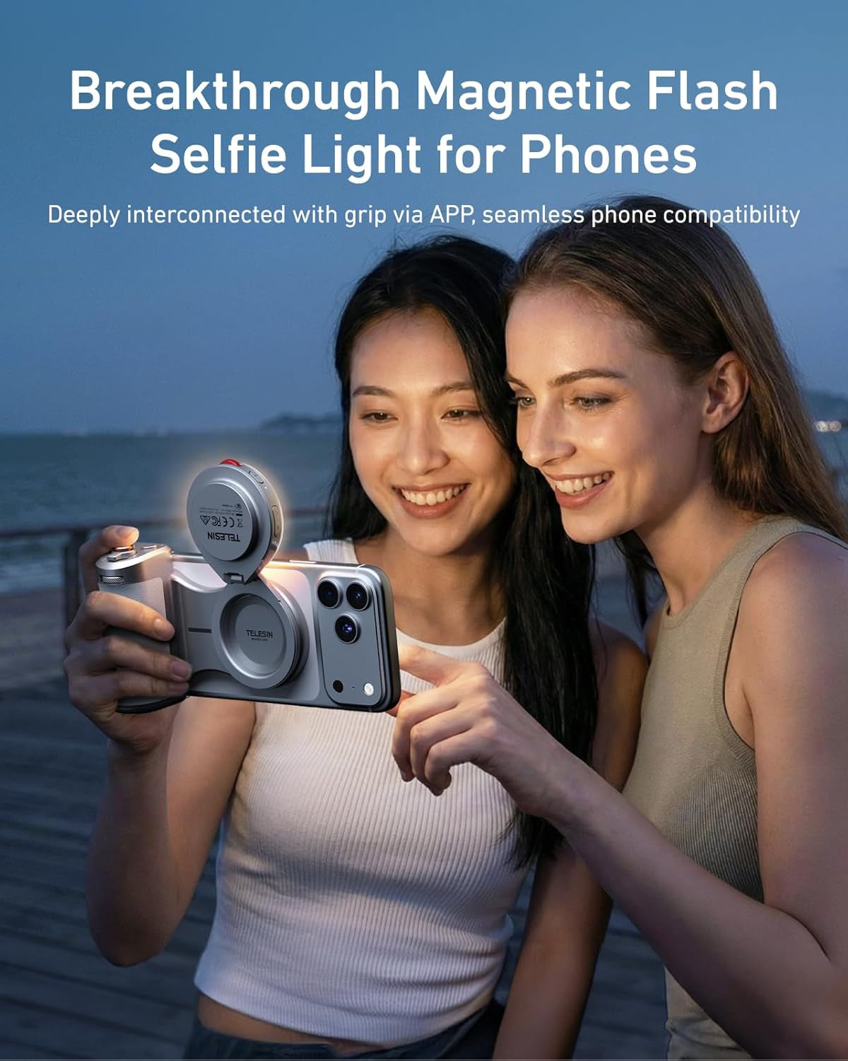 Pro Shot Imaging Grip + Beauty Selfie Flash Light Bundle Kit | DSLR Style Feel, Ergonomic Grip, Strong Magnetic Hold | Magsafe Creator Kit for Iphone & Android | for Selfie, Youtube, Zoom Call