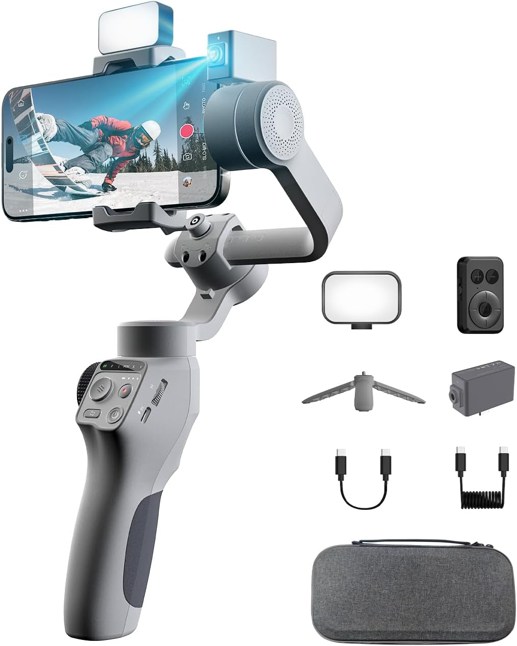 Capture5 Gimbal Stabilizer for Smartphone, Magnetic AI Tracker Fill Light Remote Control 500G Payload, 3-Axis Phone Gimbal for Android & Iphone 16 15 Pro Max for Video Recording（Gray）