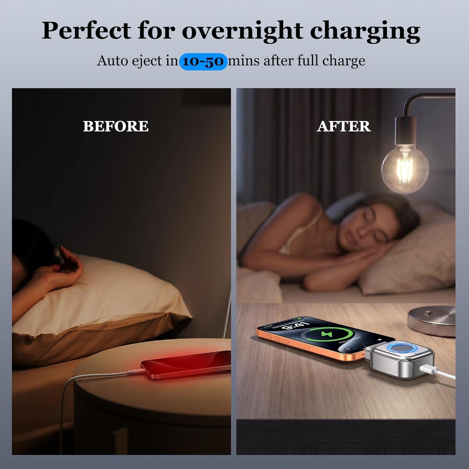 Auto Power off Charger Protector with AI Full Charge Disconnect Function,Supports up to 140W Power, Auto Disconnect Fast Charging Adapter, Prevent Battery Aging Extend Device Lifespan,Silver