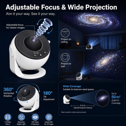13 in 1 Planetarium Projector for Bedroom, Star Galaxy Projector Night Light with Timer, USB Powered Space Lamp for Room Decor, White